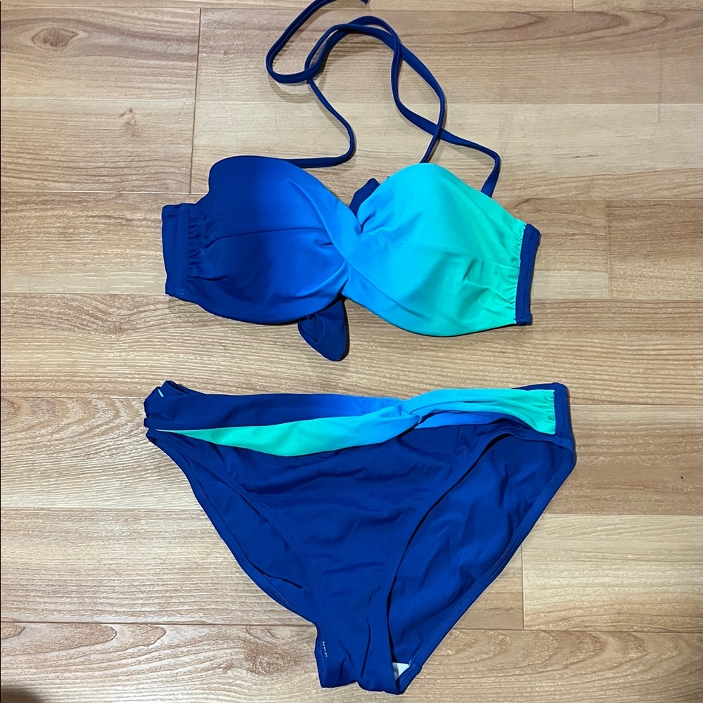 Blue and Green Women's Bikini Set